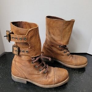 ALLSAINTS Spitalfields Damisi Buckles Brown Crackled Leather Military Boots